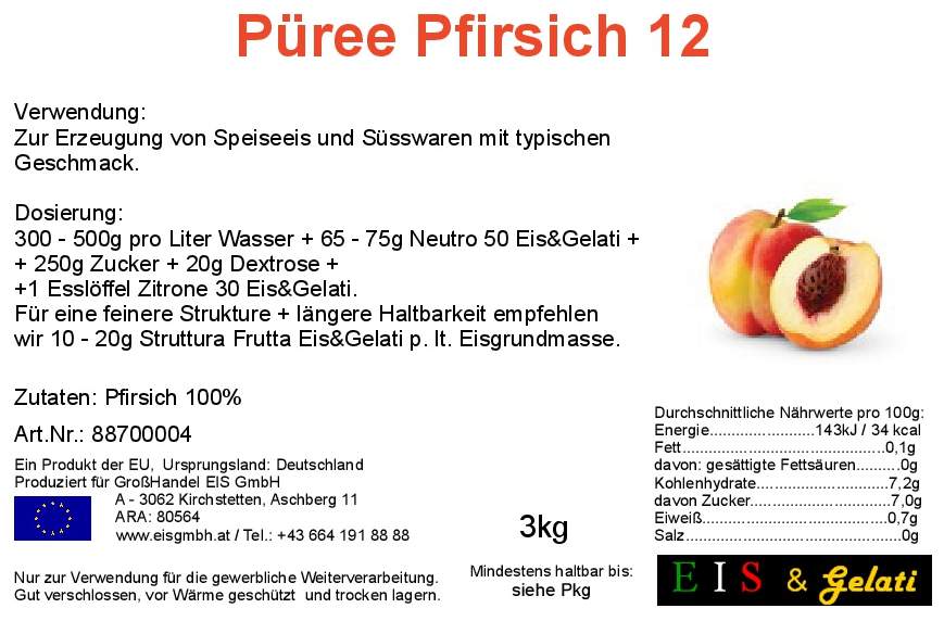 Etikett Eis & Gelati Pfirsichpüree. Fruchtpüree Pfirsich für Speiseeis, Konditoreiprodukte. GroßHandel Eis GmbH
